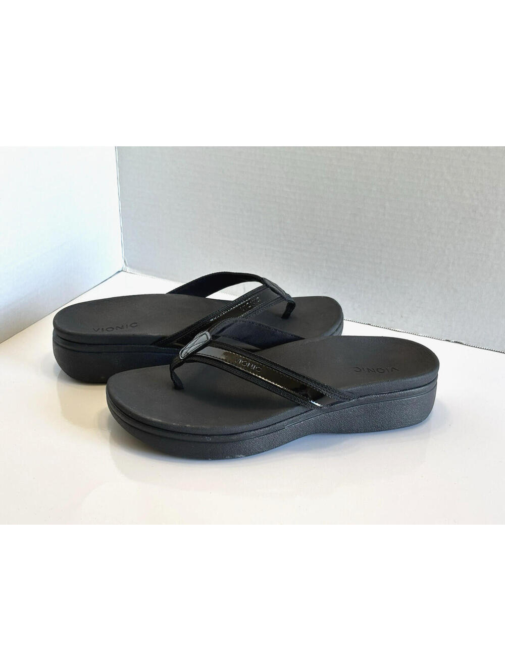 Vionic High Tide II Platform Sandals Women’s 10 Black Orthotic Support Flip Flop